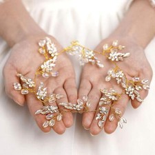 Leaf Wedding Hair Vine Flower Bridal Hair Piece Crystal Rhinestone Long Headb...