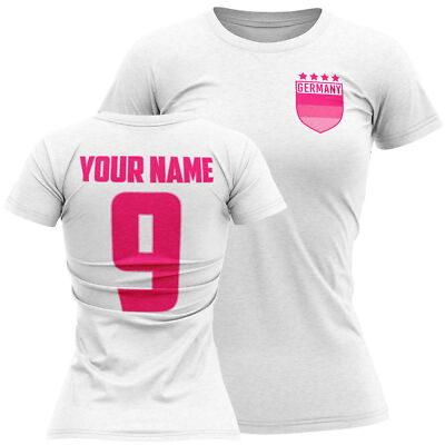 Personalisiertes Deutschland Damen T-Shirt Custom Rosa Fußball Tee Damen Sport Ev...