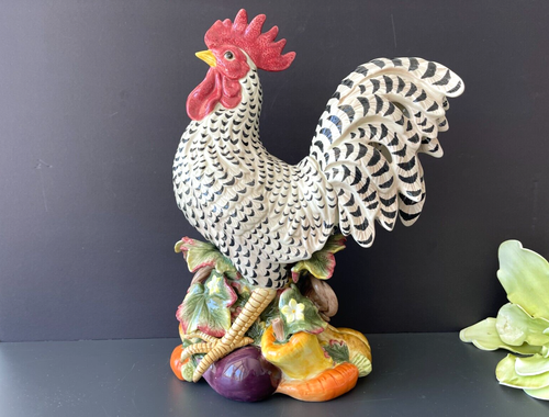 FITZ & FLOYD Porcelain 16" Black/White ROOSTER Figurine Gardening Gourmet Series - Picture 2 of 23