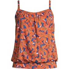 New Lands' End Women's Blouson Tankini Swim Top 522618 Deep Sea Navy Lily Floral