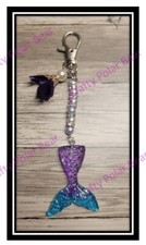 Mermaid Tail w/Flower Zipper Bag Backpack Purse Charm Clip Keychain Handmade
