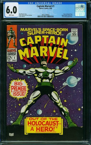 Captain Marvel #1 CGC 6.0 1968 Key Silver Age! WHITE Pages! Avengers! M8 383 cm