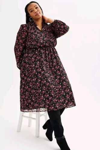 Draper James RSVP Womens Lined Dress Size XL Long Sleeves Black Pink Floral - Picture 4 of 19
