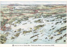 1906 Panoramic Map of Casco Bay Portland Maine