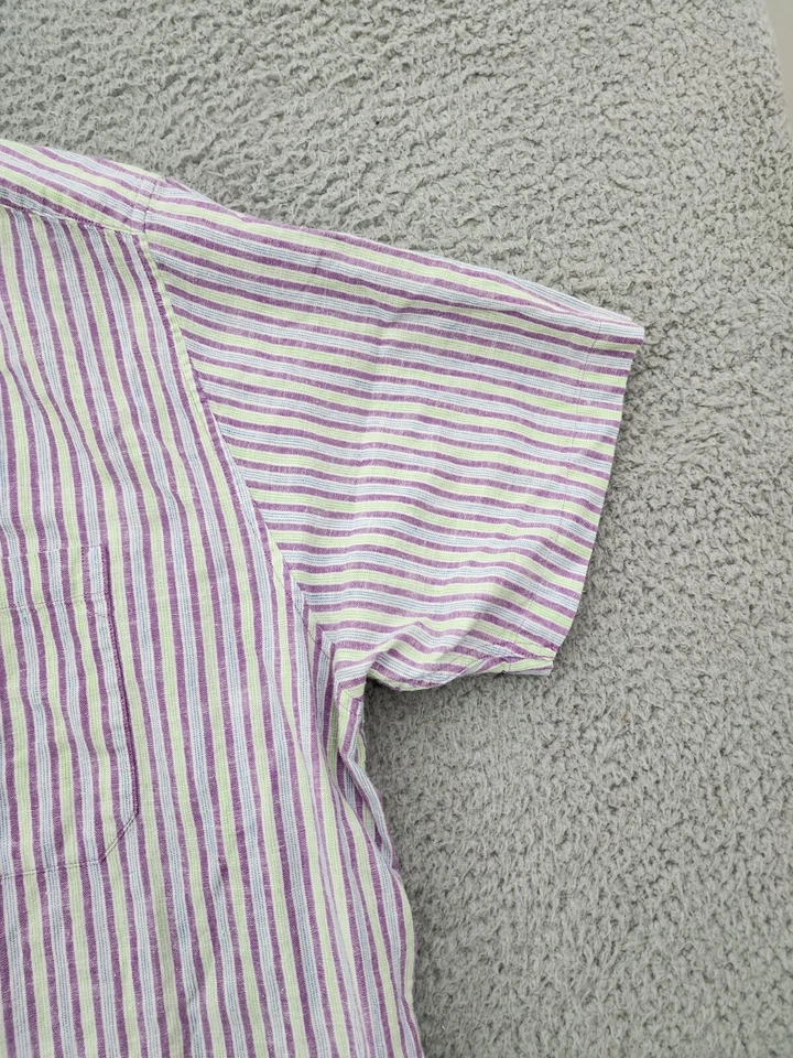 Mens Shirt Extra Large Striped Short Sleeve Linen Cotton Adult Casual - Image 4 of 4