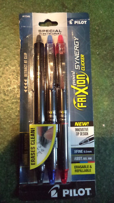 3 Pilot FriXion Synergy Clicker Gel Pens Fine 0.5 mm Erases Assorted Ink 17345