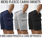 Mens Cargo Fleece Shorts Sweat Summer Jogger Plain Jersey Jogging Zip Pocket New