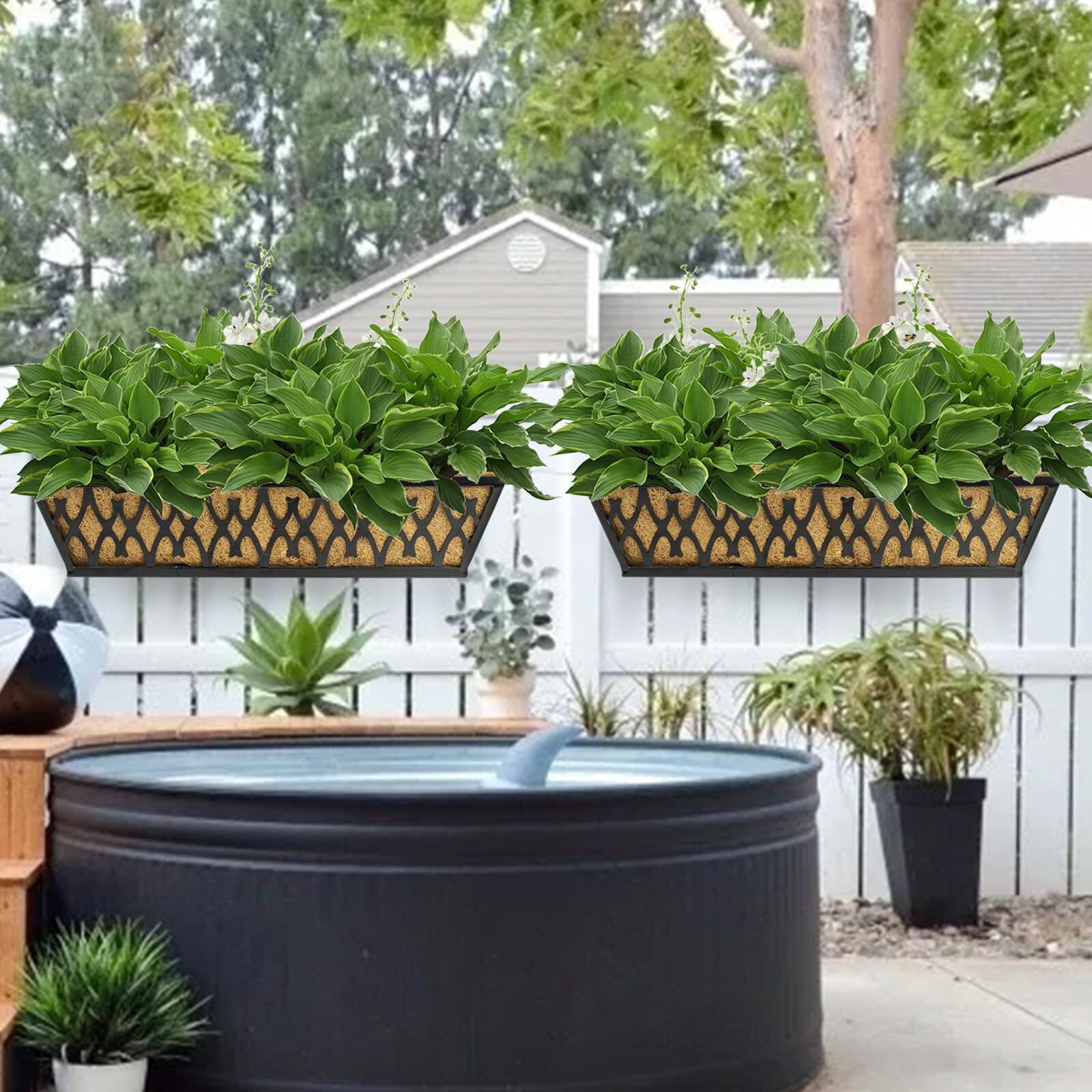 4 Pack 24 Inch Railing Planter Window Boxes Planters with Coconut Liner ...
