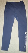 REEBOK Logo active leggings ribbed side panel blue sz sm