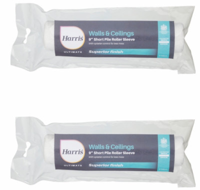 2x Harris Ultimate Dekorieren Wände & Decken 9'' Kurzflor Farbroller Hülse