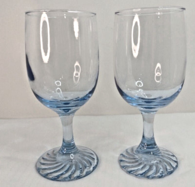 2 Misty Blue Swirl Sapphire By Duz Crystal Wine Glasses 6.25''X2.3/4'' New