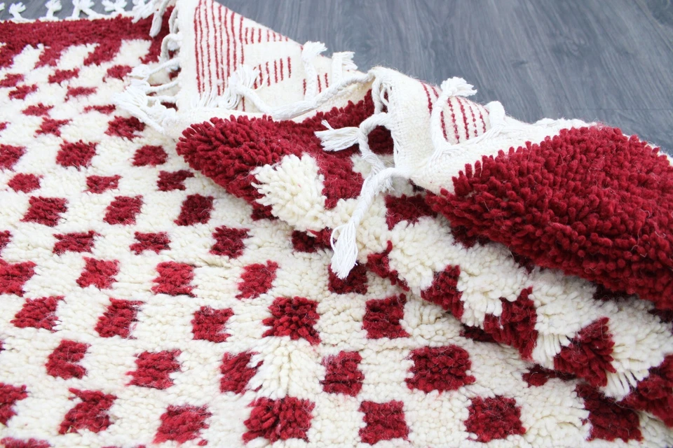 Auténtica alfombra de lana marroquí hecha a mano - Diseño a cuadros tejido a mano - Alfombra bereber Foto 2 de 4