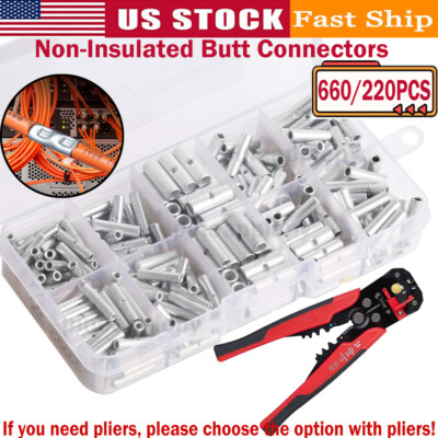 660PCS Non Insulated Butt Splice Uninsulated Crimp Wire Connectors ...
