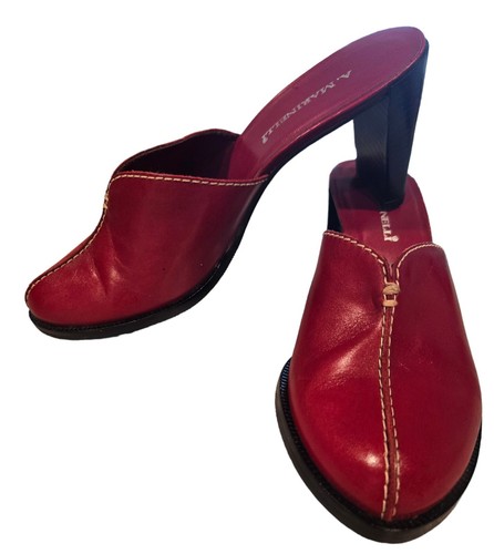 Marinelli Kitten Heel Deep Red Leather Slings Slide On 3in. Heels Size 8 Shoes 