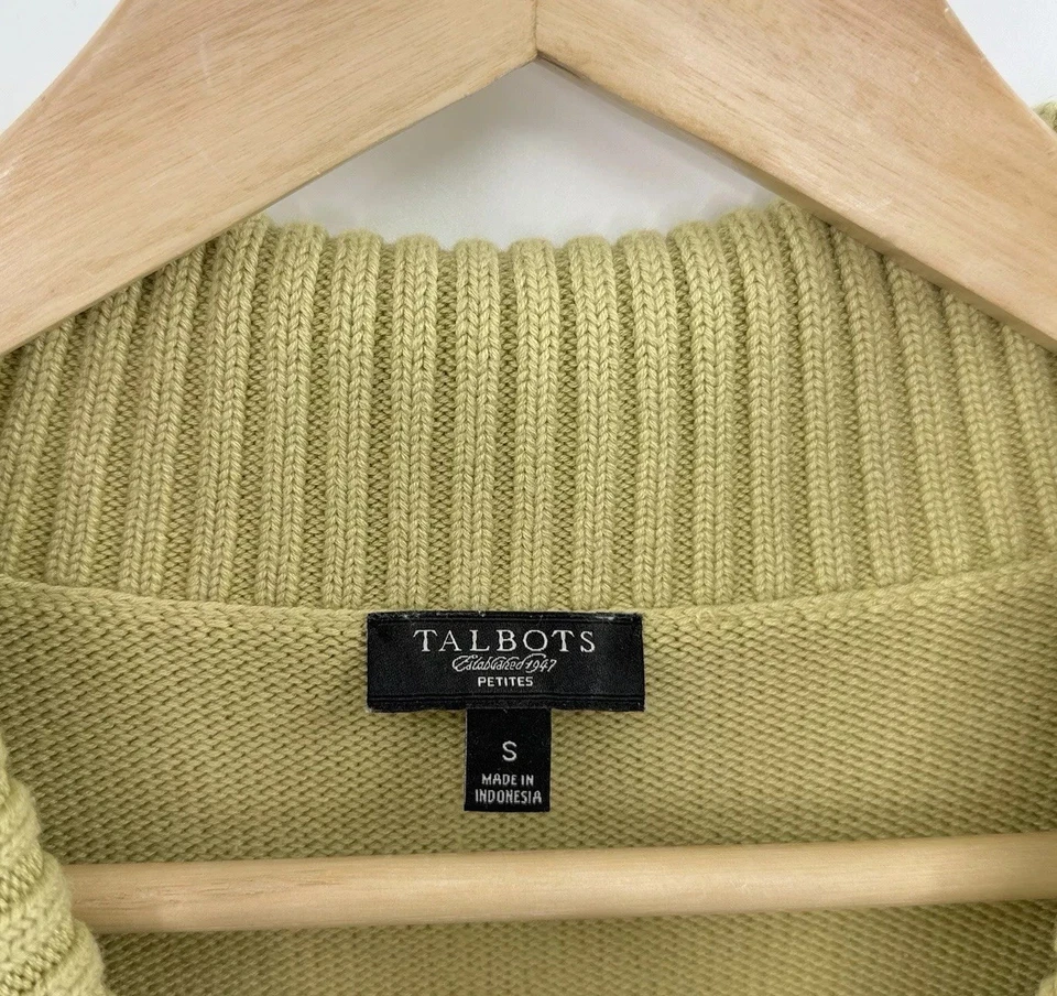 Suéter Talbots Amarillo/Verde Tejido Cuello Redondo Cuello Alto Talla PS, Preppy, Carrera Foto 4 de 4