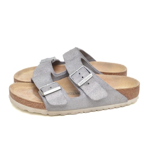 Birkenstock Arizona Leather Light-Blue-Silver Strap Sandal Womens EUR 38 / US 7