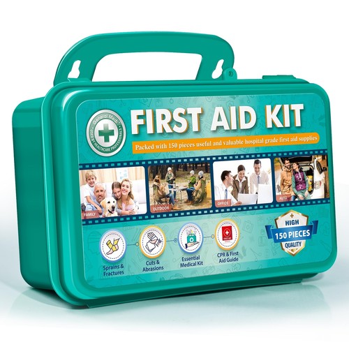 150 Pieces Hardcase First Aid Kit -First Aid Box Contains for Travel,Home,Office - Picture 8 of 8