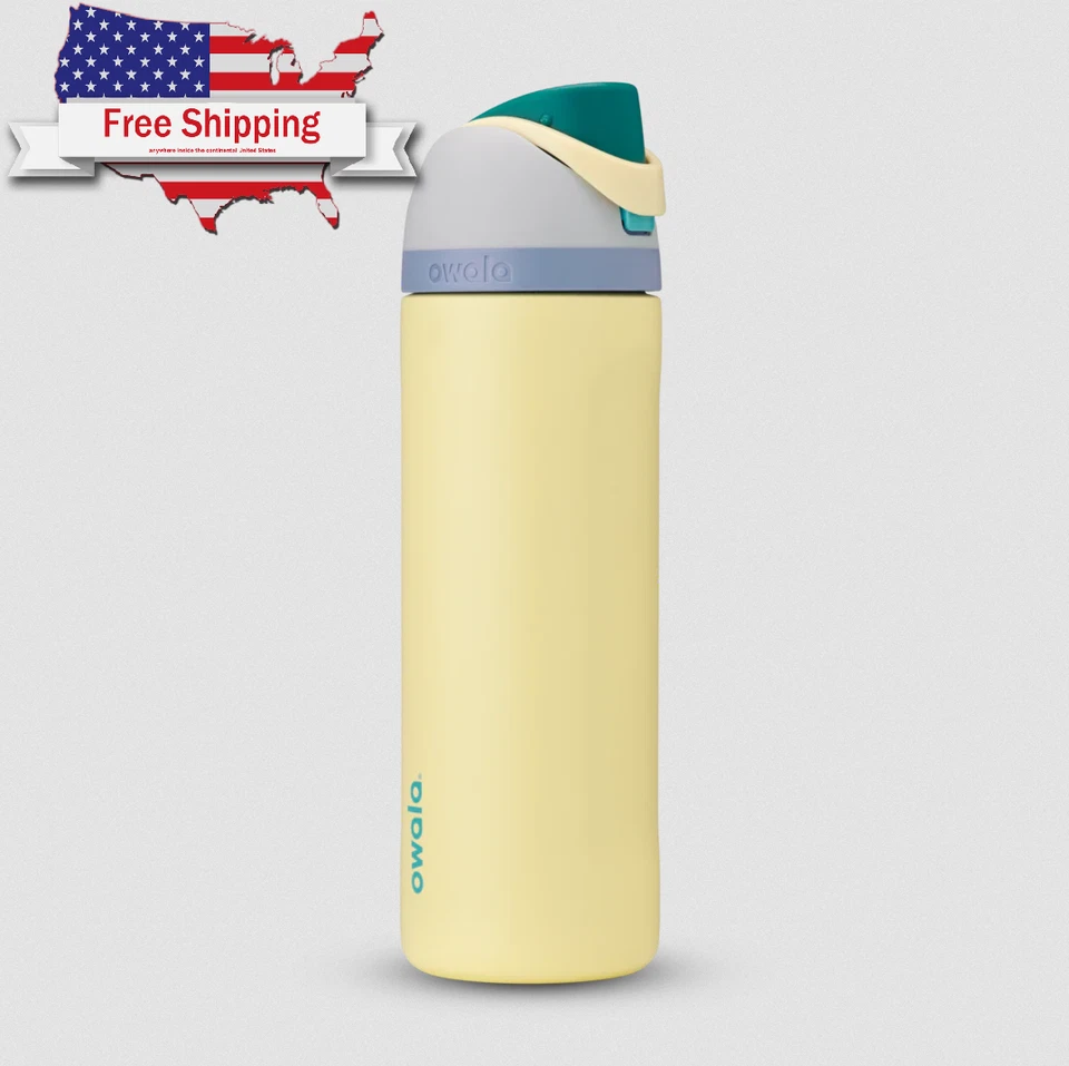 Owala FreeSip Stainless Steel Insulated Water Bottle, 24oz, Sunny Daze.