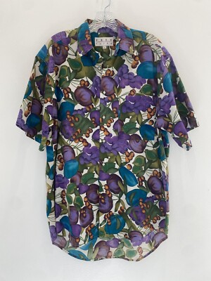 Free by Falke Men Medium Shirt Button Vintage   Fruit Print Purple/Blue