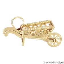New 14k Yellow Gold 3-D Wheelbarrow Pendant