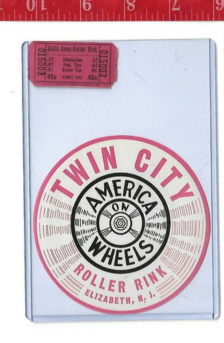 Vintage Lot Rollbahn Aufkleber Twin City Elizabeth New Jersey & Ticket 