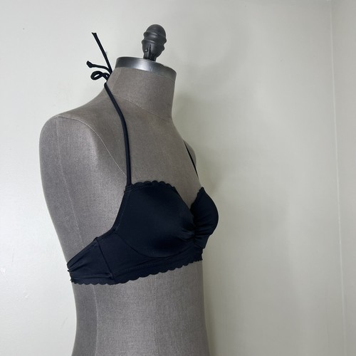 Victoria’s Secret Black Scallop Tie Neck Halter Bikini Top Women’s Size 32B Swim - Picture 3 of 7