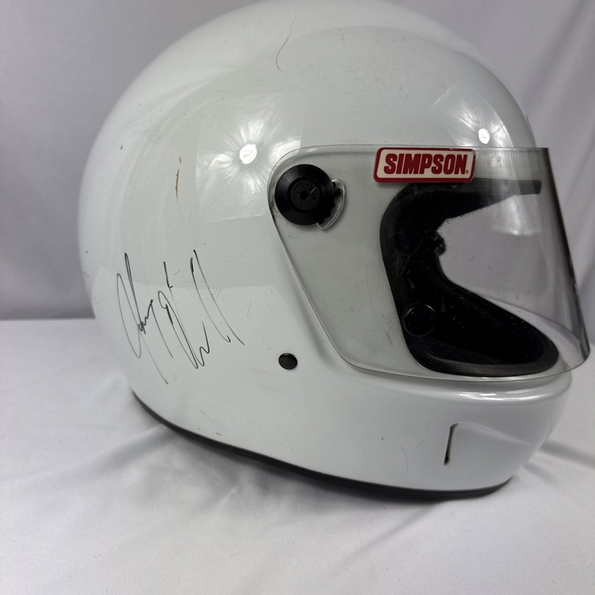 Vintage Simpson Racing Helmet - 1996 V8 Bandit White - Signed By