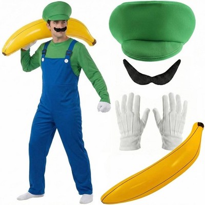 Erwachsene Super Arbeiter Klempner Kostüm mit Hut, Tash, Handschuhe aufblasbar Banane