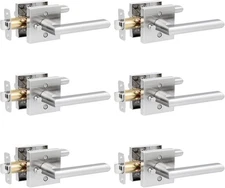 HOSOM 6 Pack Privacy Door Handles Interior for 6 Pack, Privacy-Satin Nickel 