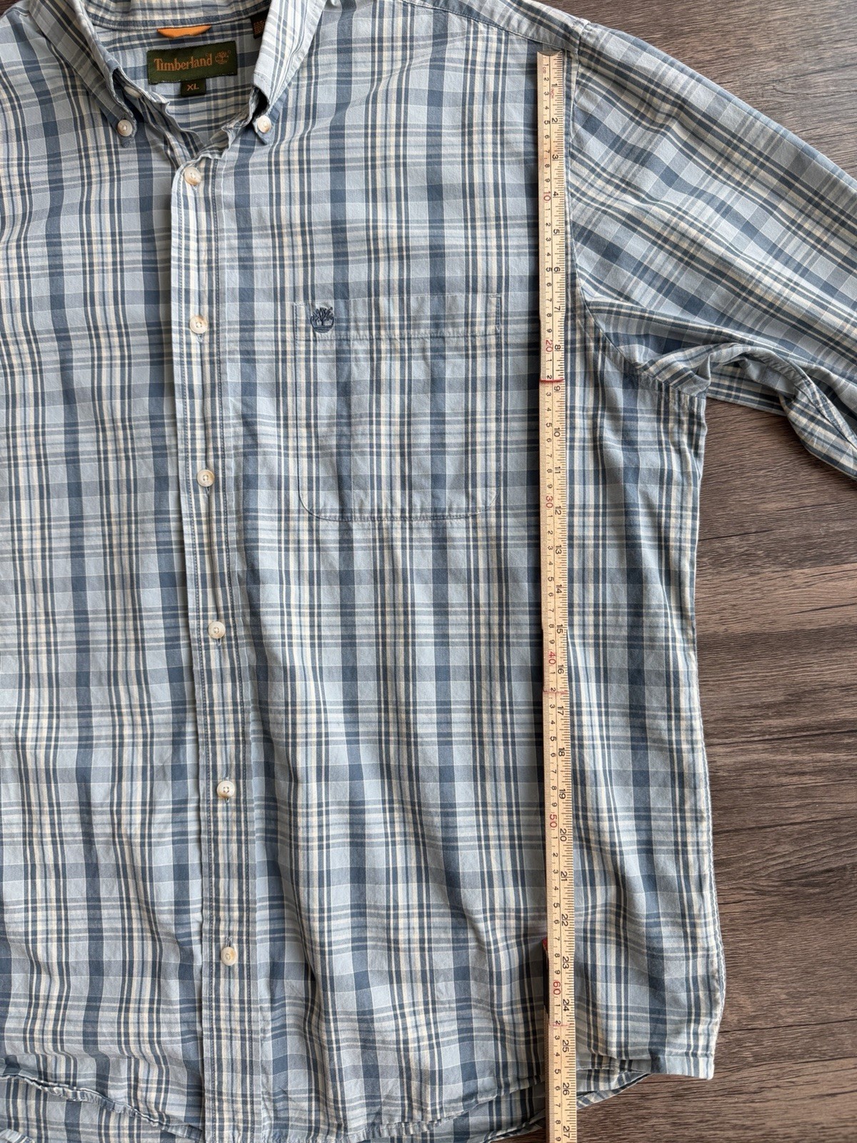 Timberland Mens Button-Up Shirt Blue White Plaid Long Sleeve Pocket Cotton XL thumbnail 12
