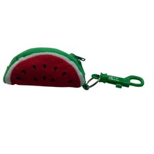 Watermelon Shaped Plush Coin Purse With Zipper  Keychain Clip 4"