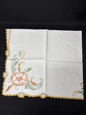 Hand Embroidered Floral Table Runner Dresser Scarf Crochet Lace White Handmade