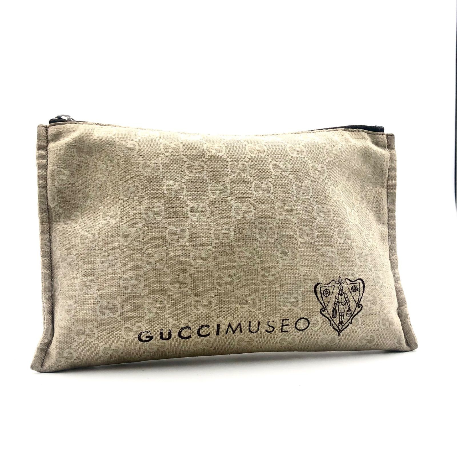 Rare GUCCI MUSEO Limited Edition GG Canvas Beige Pouch Made in Italy Engraved 2834
