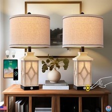 Chic 23.5" Touch Control Table Lamps - Set of 2 Farmhouse Bedside USB Lights