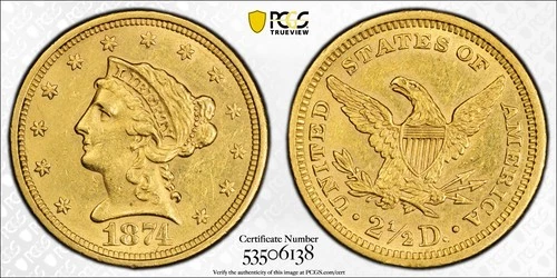 1874-P Liberty Quarter Eagle — photo from the most recent tracked eBay sale