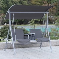 2 Seater Garden Swing Chair w/ Tilting Canopy, Drink Tray & Storage Bag Grey UK