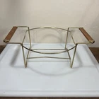 Vintage Pyrex 404 Promo Holder Bowl Cradle Carrier Stand Gold Frame Wood Handles