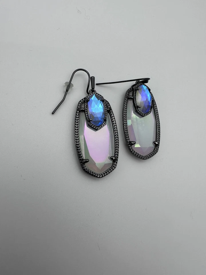 Kendra Scott custom Gunmetal Emmy Earrings Dichroic Glass & Iridescent Opalite - Image 3 of 4