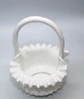 Vintage Fenton Milk Glass Hobnail Basket White Ruffled Edge Decorative Bowl