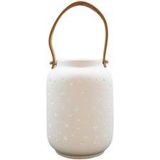 LED Porzellan Laterne creme Ø12cm H17cm Stern mit Timer Weihnachten Tischdeko