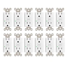 12× GFCI Outlet 15A White LED Light ETL Certified TR WR + Decorative Wall Plate