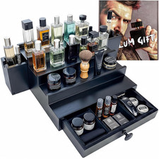 Wooden 4-Tier Cologne Organizer for Men Velvet Drawer Hidden Storage Black