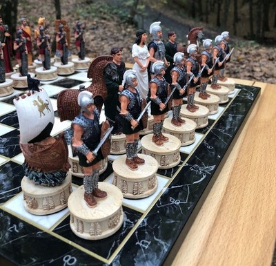 X Large Trojan vs Spartan Chess Set - Hand Painted Warriors | Christmas Gift  
