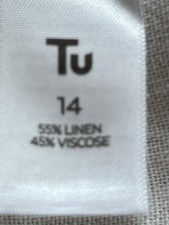 TU  Wide Leg Beige/white Striped Trousers Elasticated Waist 14 reg linen cotton 