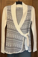 Fairway & Greene Vintage 100% Cashmere Grey Creme Shawl Collar Sweater Wrap-M