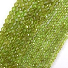 Natural Faceted Green Peridot Round Beads 15.5" Strand 3mm