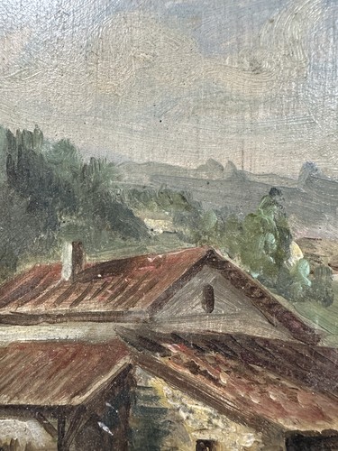 Ancienne huile sur panneau signée : vue d'un village en France Ecole Française - Photo 8/12