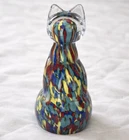 Murano Style Millefiori Cat  Paper Weight Multicolor Art Glass Confetti Vintage