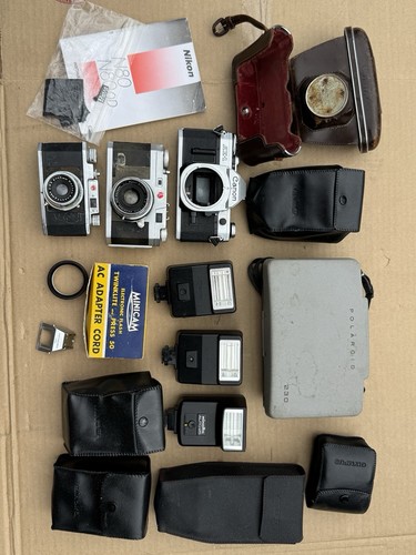 Lot of Antique Cameras, Flashes, Cases, and Accessories, Canon, Petri ...