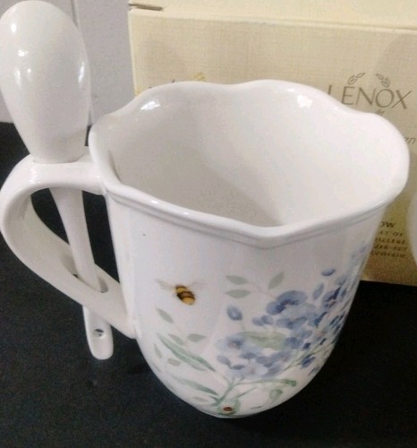 Lenox Butterfly Meadow Coffee Cocoa Mug Cups Set Of 2 with spoons New🦋 - Picture 7 of 7